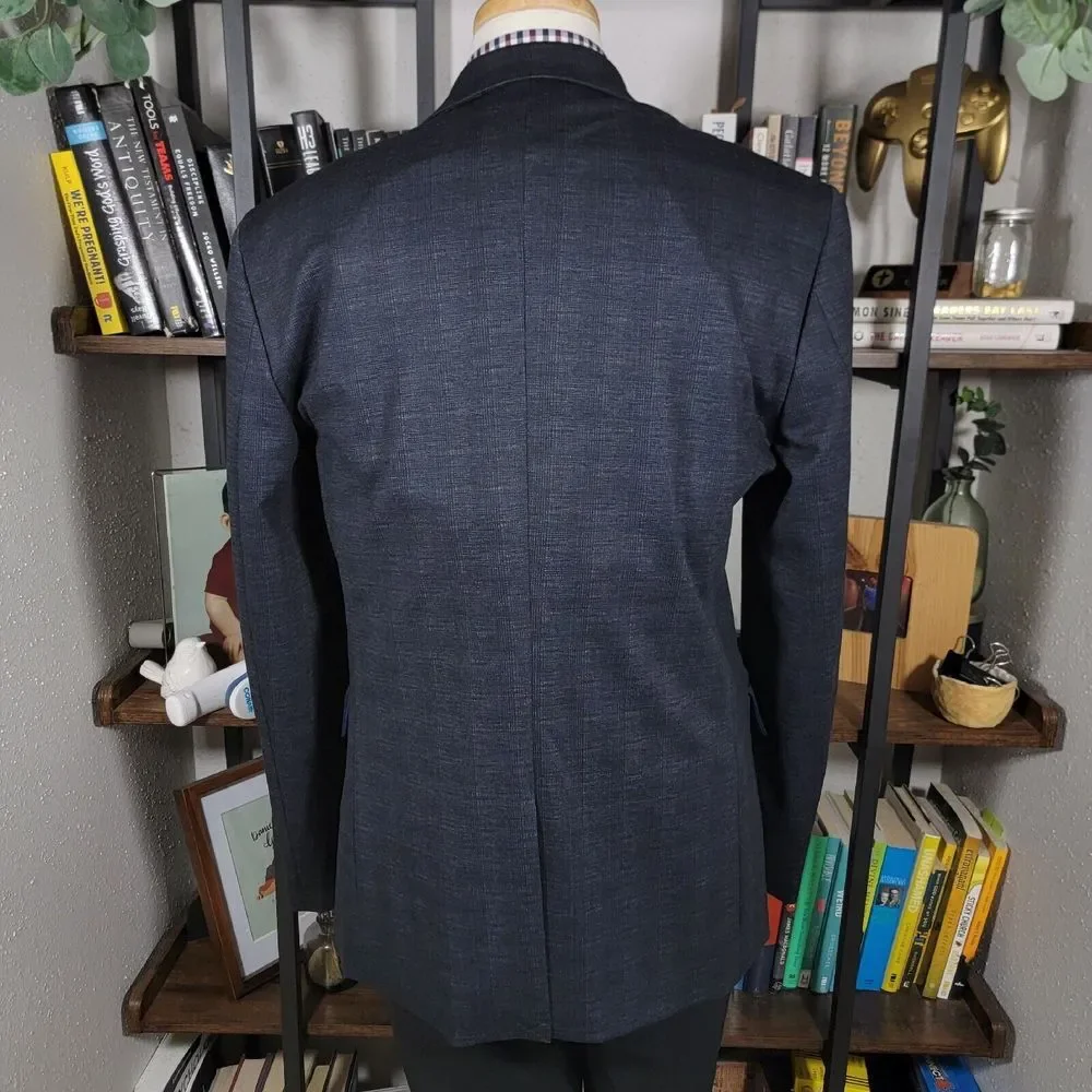 Joseph Abboud Men's Sport Coat‎ Blazer Two Button Navy Blue Plaid Slim Fit XLT